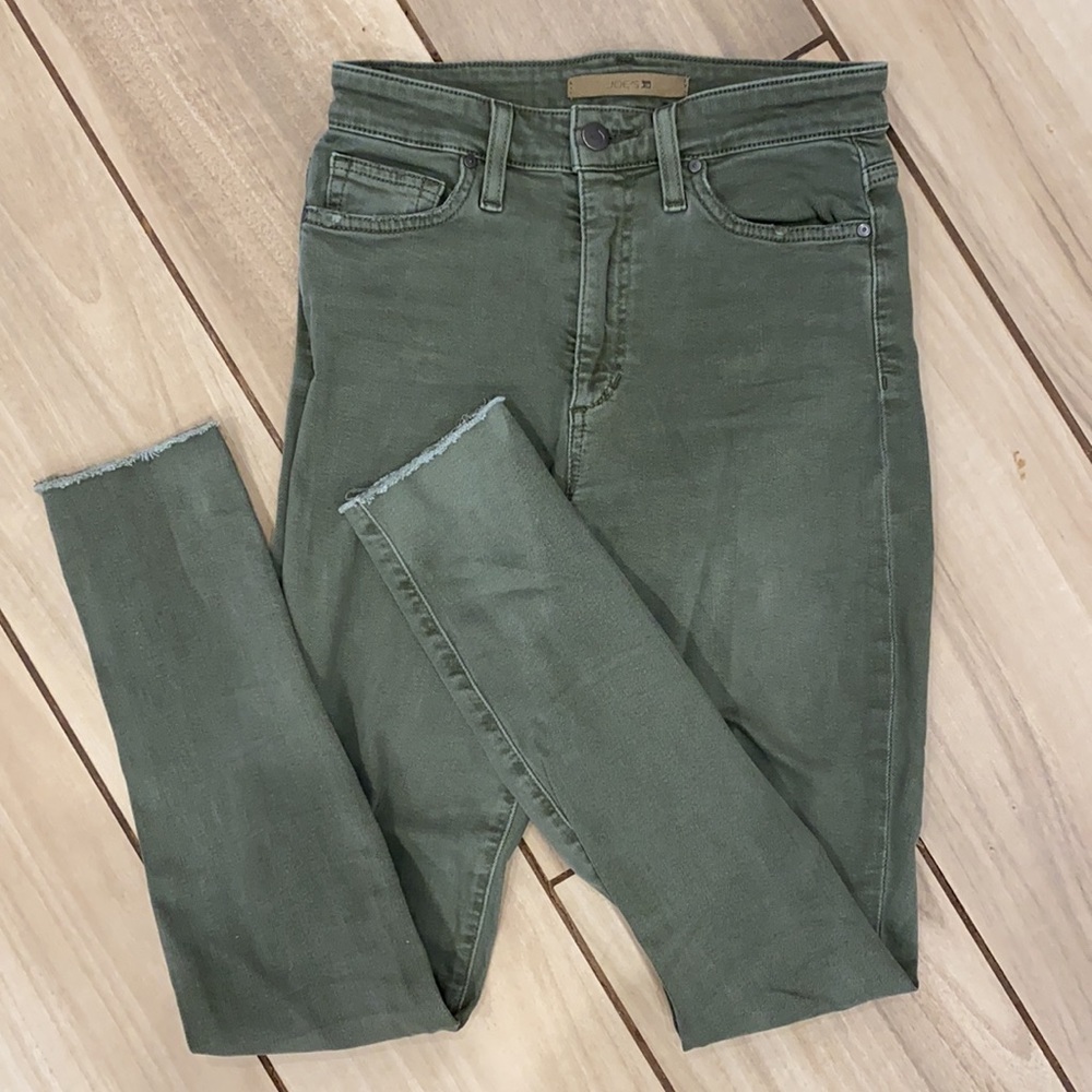 High rise green Joe’s Jeans raw torn hem